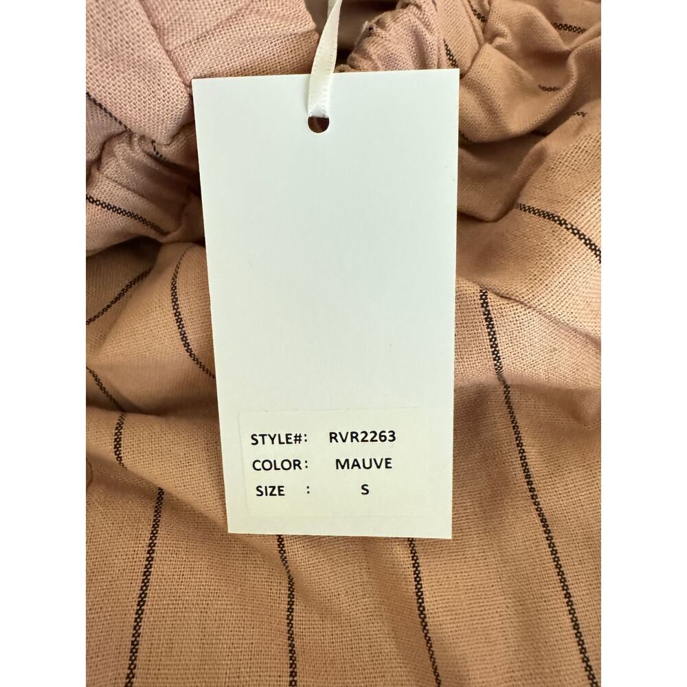 NWT Rosevelvet Puff Shoulder Mauve Pinstripe Criss-Cross Jumpsuit Sz L - Picture 6 of 6